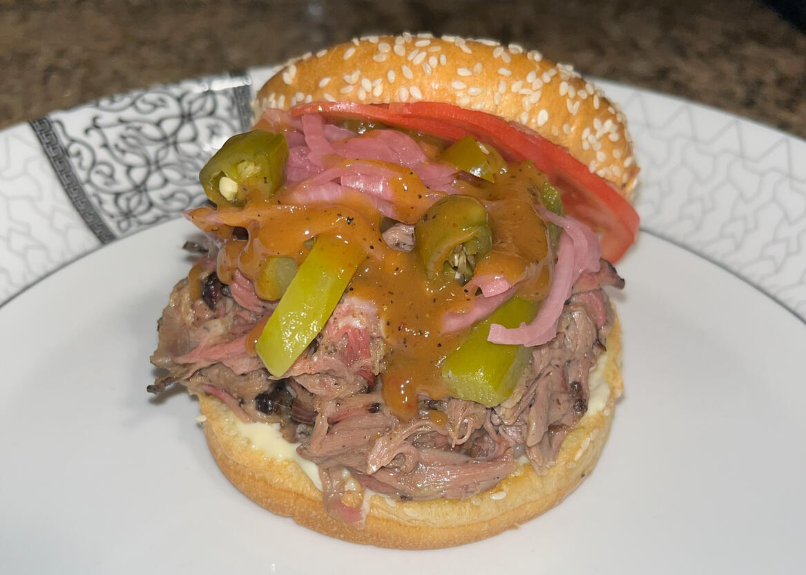 Pulled Smoked Lamb Shoulder Sandwich